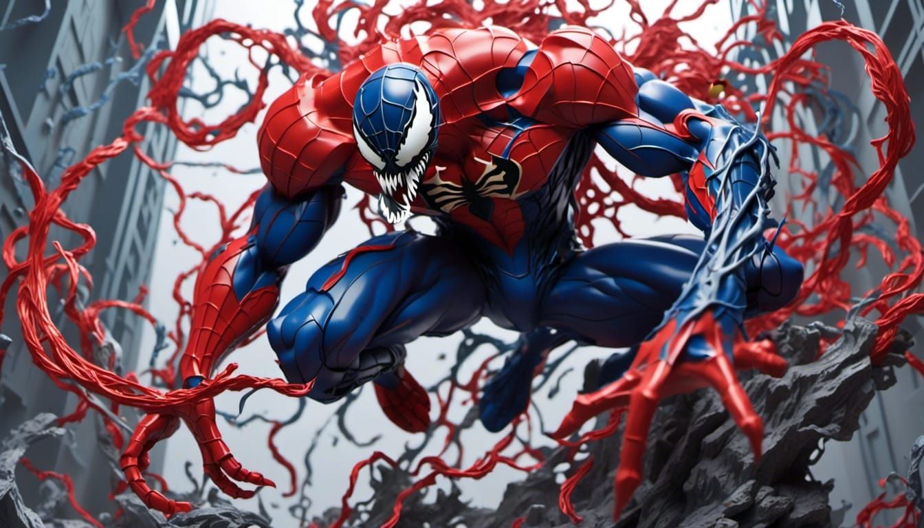 Venom Battling Spiderman in Kirigami Style