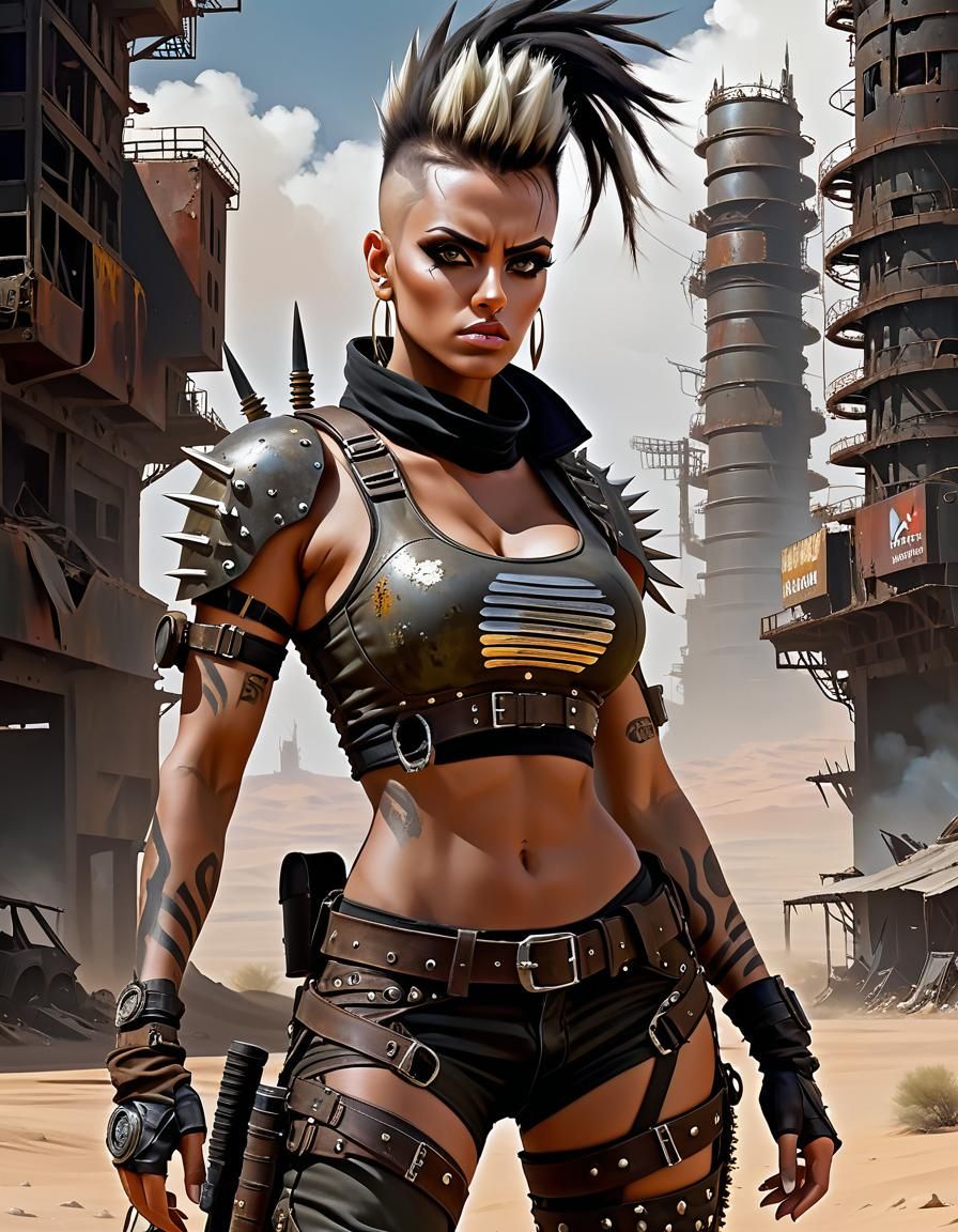 Post-Apocalyptic Mohawk Girl in Oil Painting Style