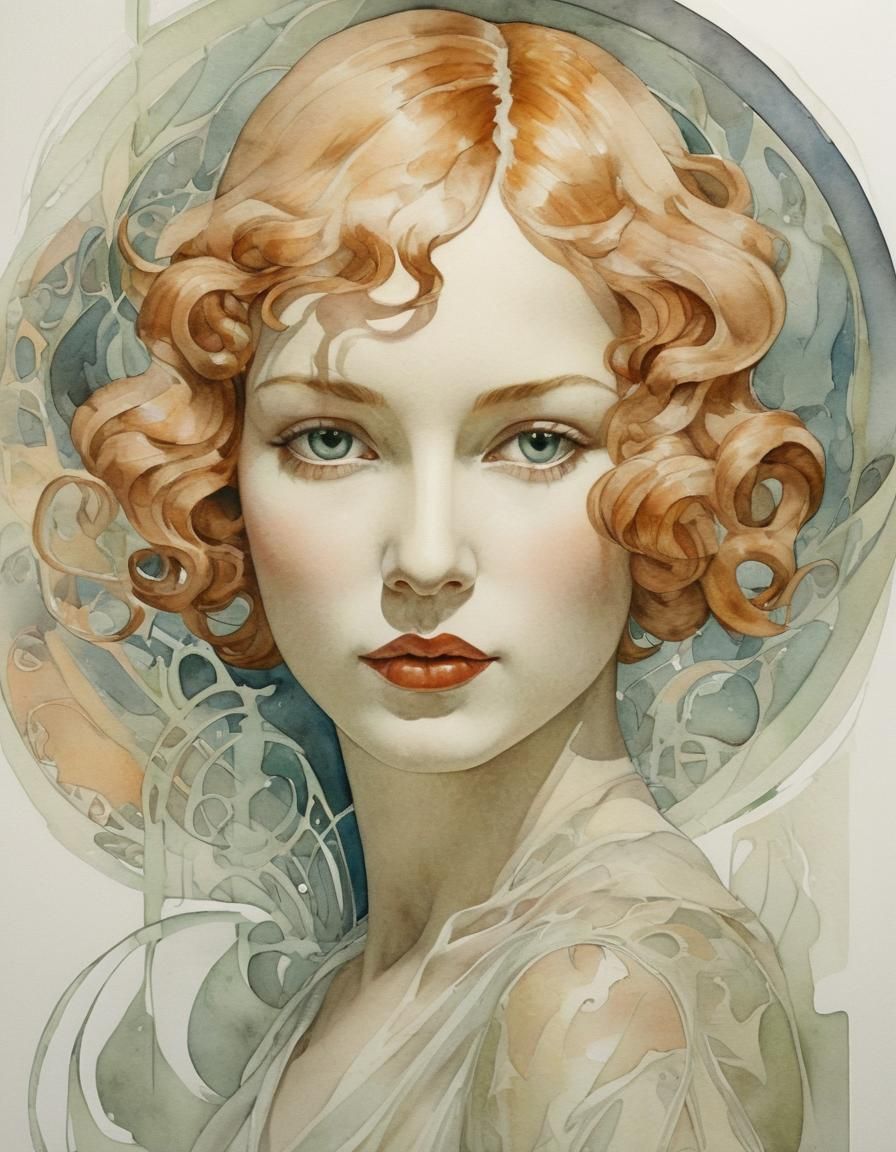 Art Nouveau Portrait with Double Exposure Effect
