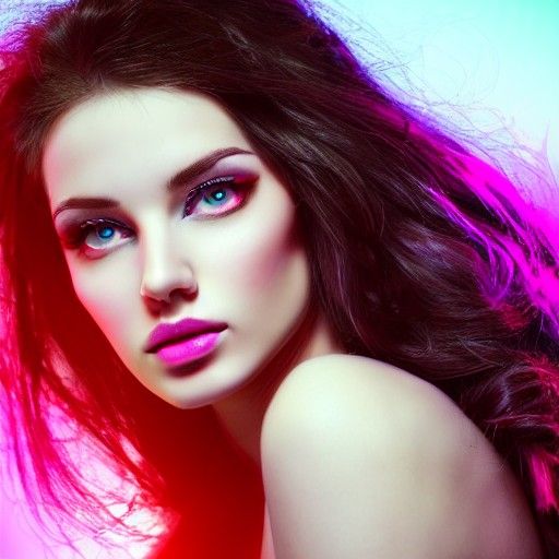Beautiful Brunette Model in Synthwave Neon Style