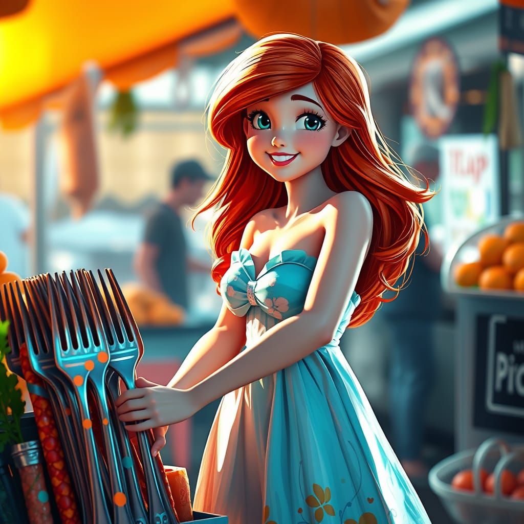 Mermaid Salesgirl in Vibrant Seashell Dress