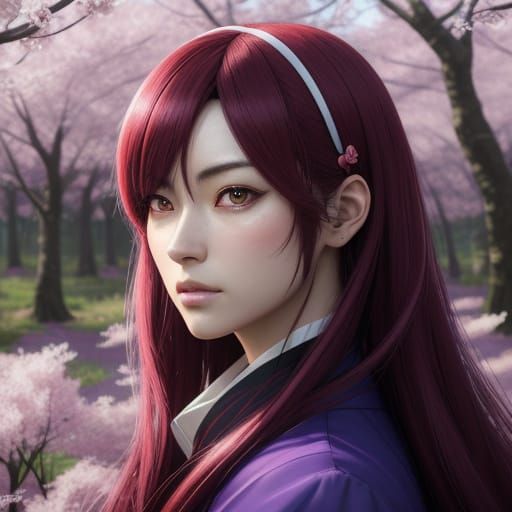 Heroic Anime Character in Mystical Cherry Blossom Forest