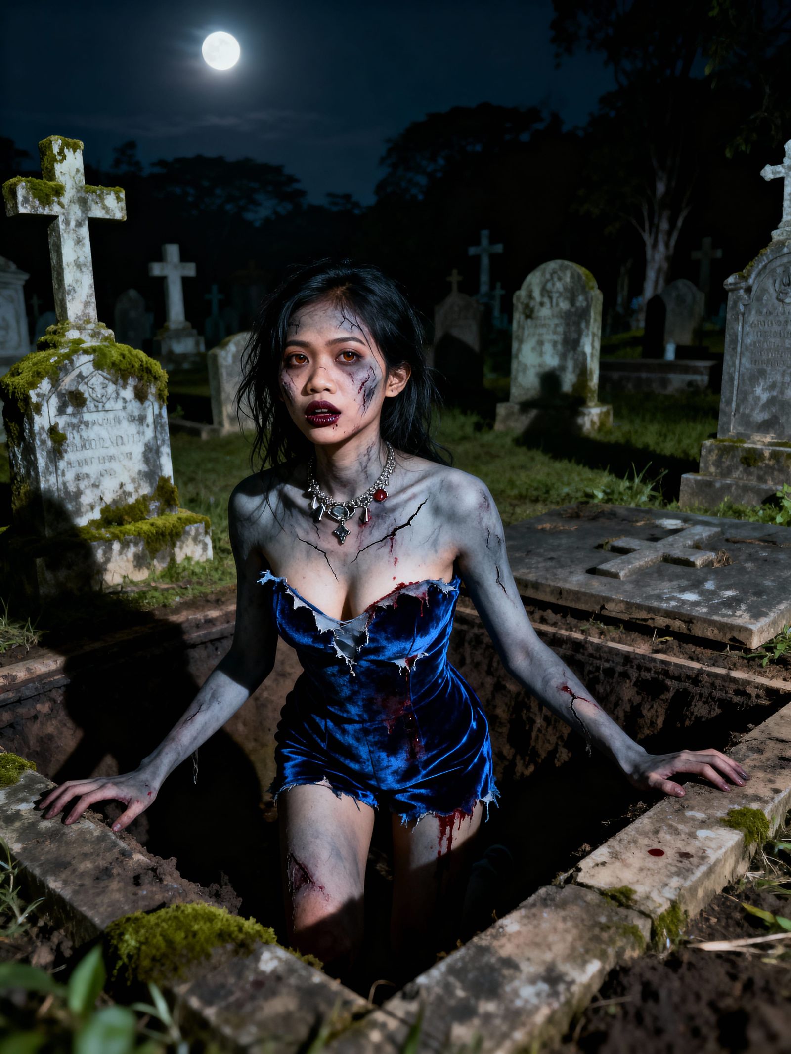 Indonesian Zombie Woman Emerges From Grave At Night