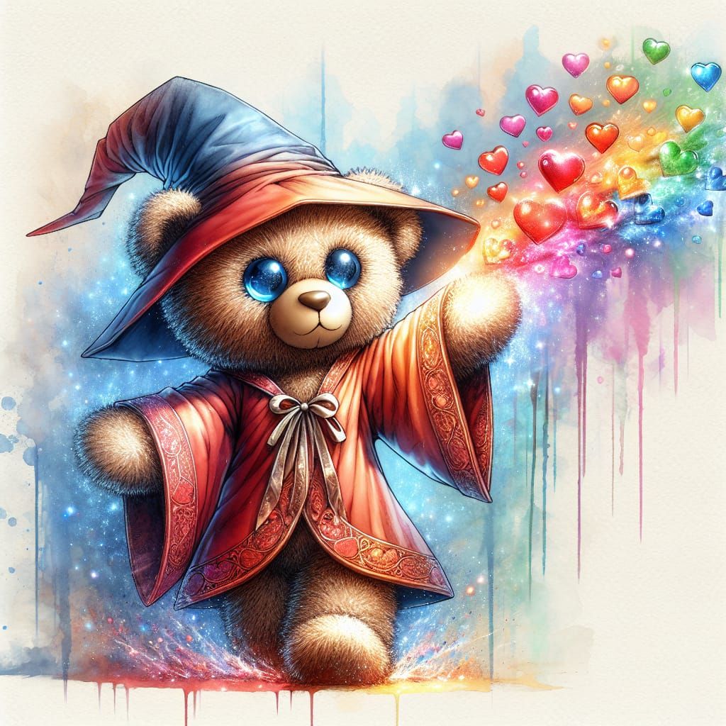 Magical Wizard Teddy Bear Casting Heart Spell