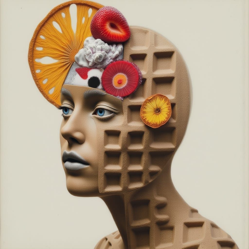 Abstract Woman with Waffle Hair and Fruit Accents