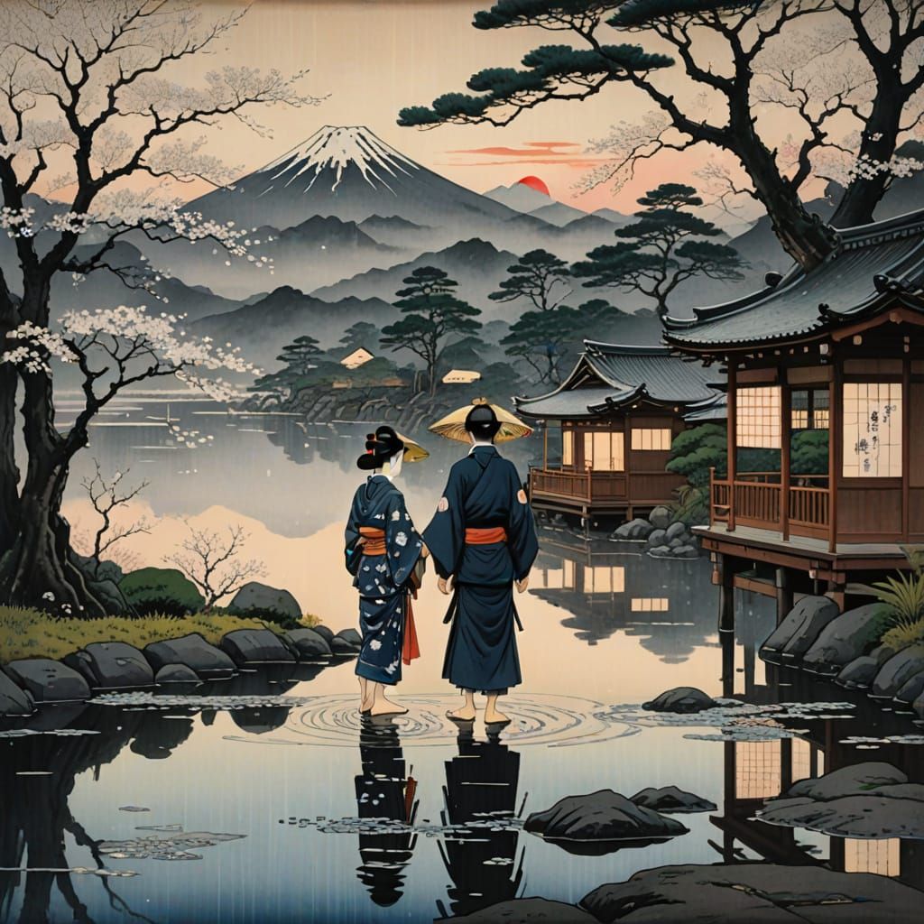 Japanese Beauty: Washing Feet with Dew at Dawn