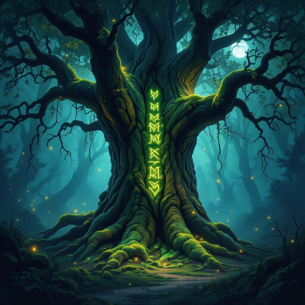 Majestic Ancient Tree in Mystical Forest Clearing
