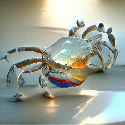 Glass Crab Shimmers in Sunlight: Hyperrealistic Render