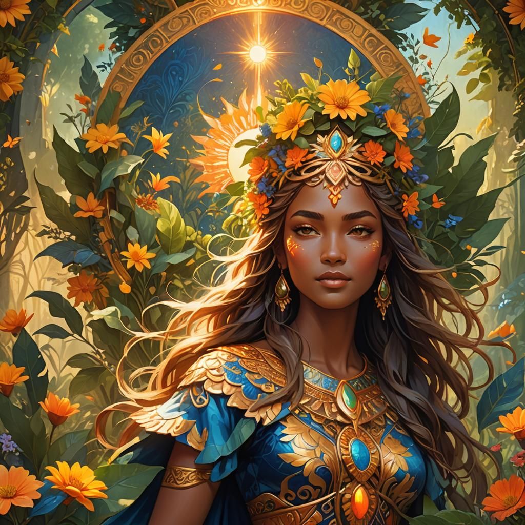 Radiant Sun Goddess Portrait in Golden Light