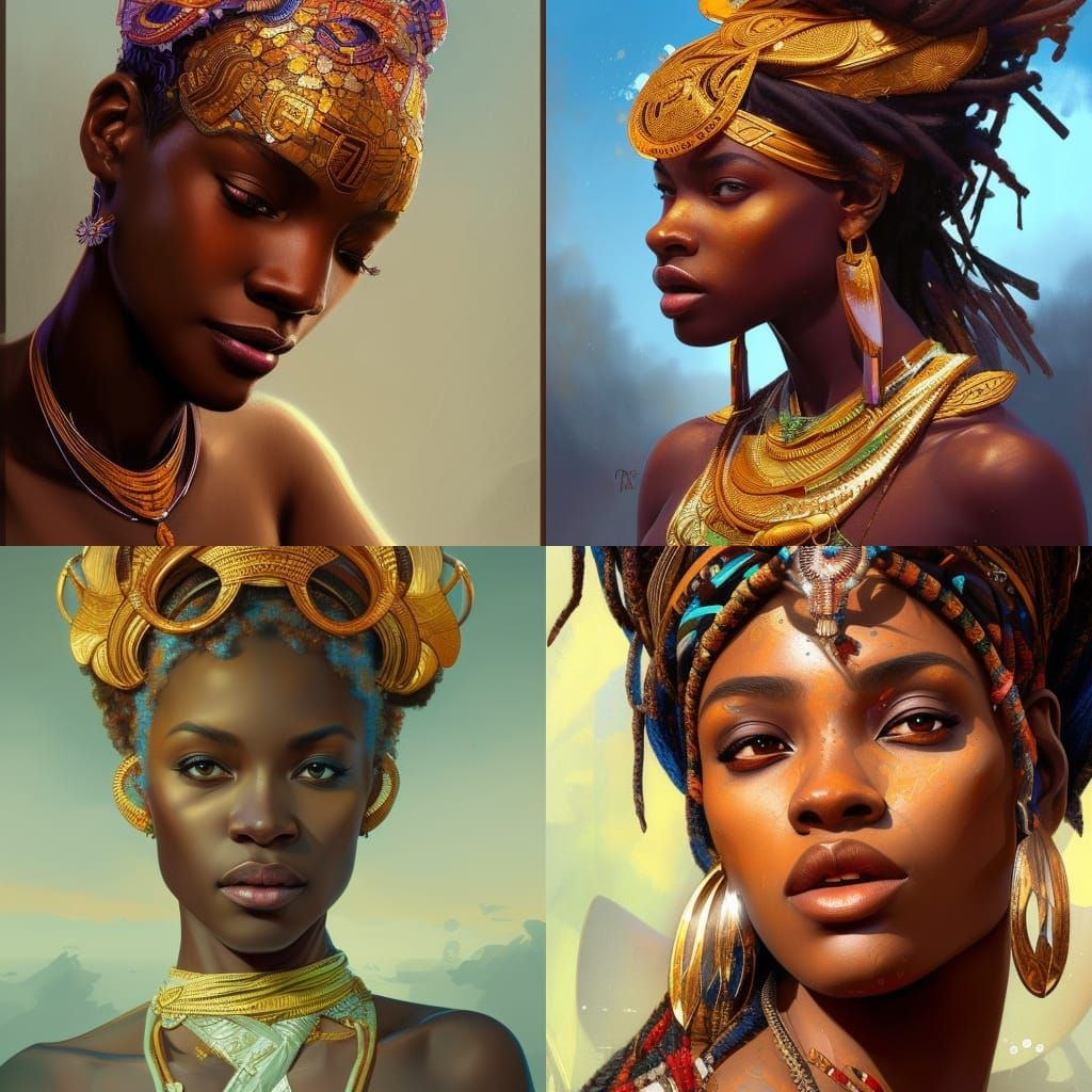 African Goddess Portrait in Hyperdetailed Style