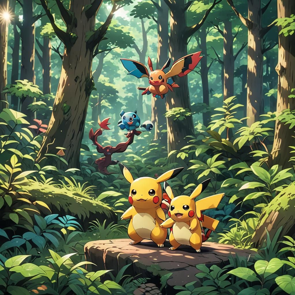 Pokemon Monster in Forest with Cinematic Lighting