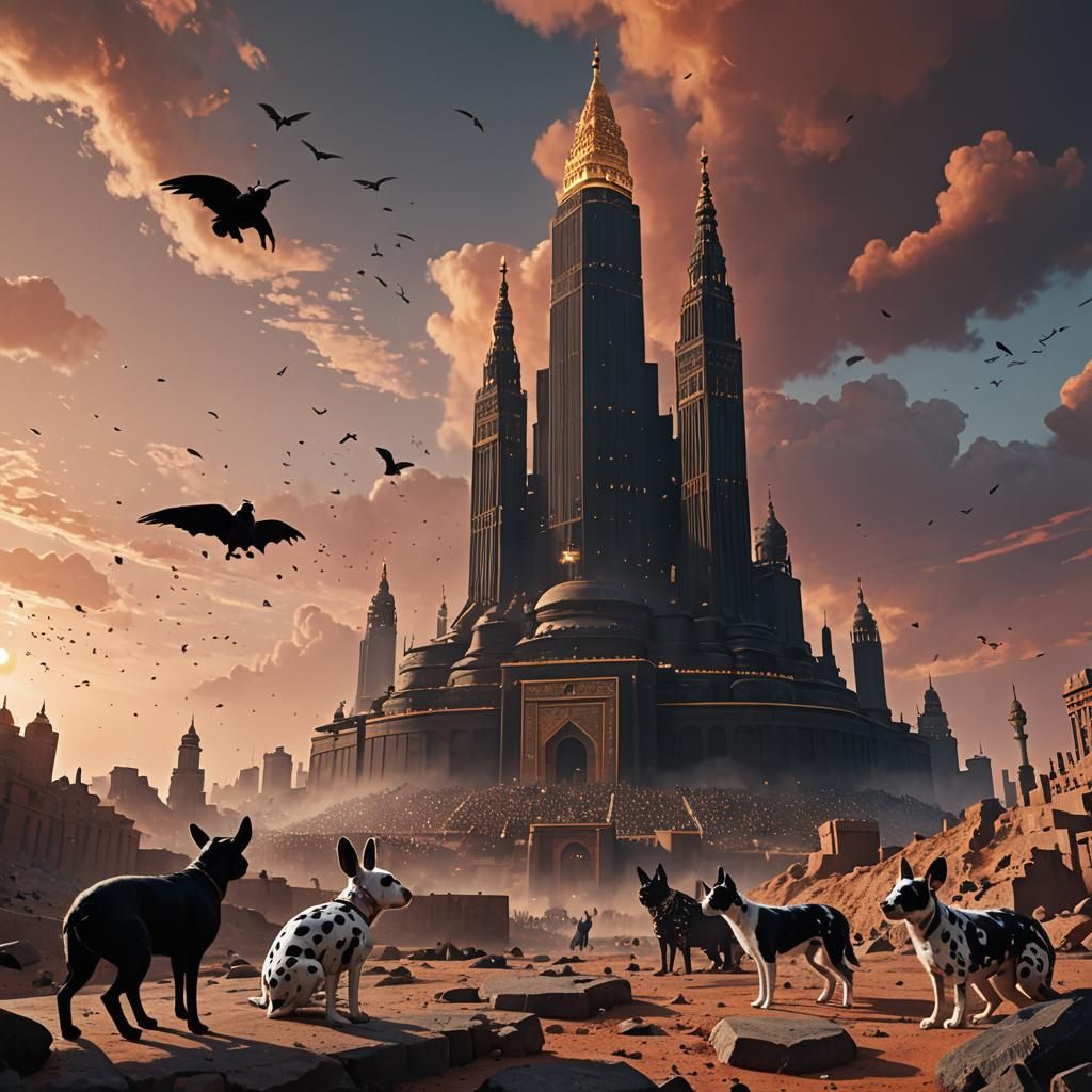 Dystopian Kaaba Gathering in 3D Game Art Style