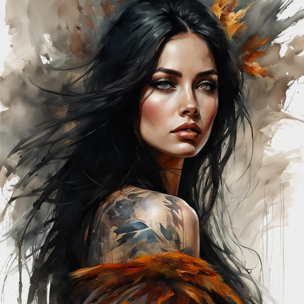 Fur-Clad Woman in Cabin: Detailed Digital Painting