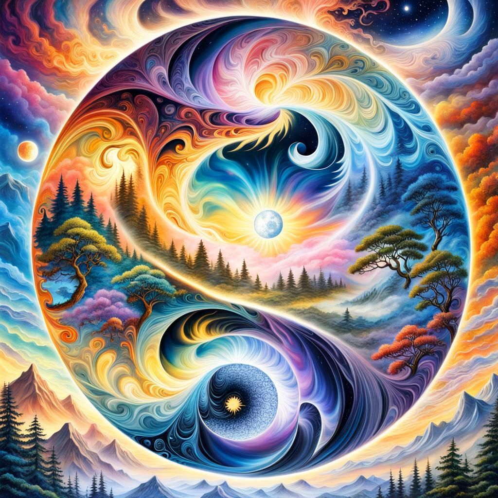 Yin Yang Day and Night Digital Illustration