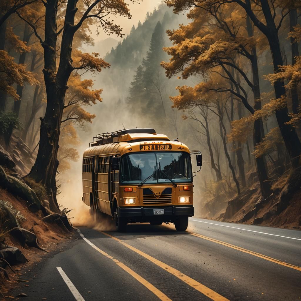 Bull Drives Bus in Hyperrealistic Digital Art