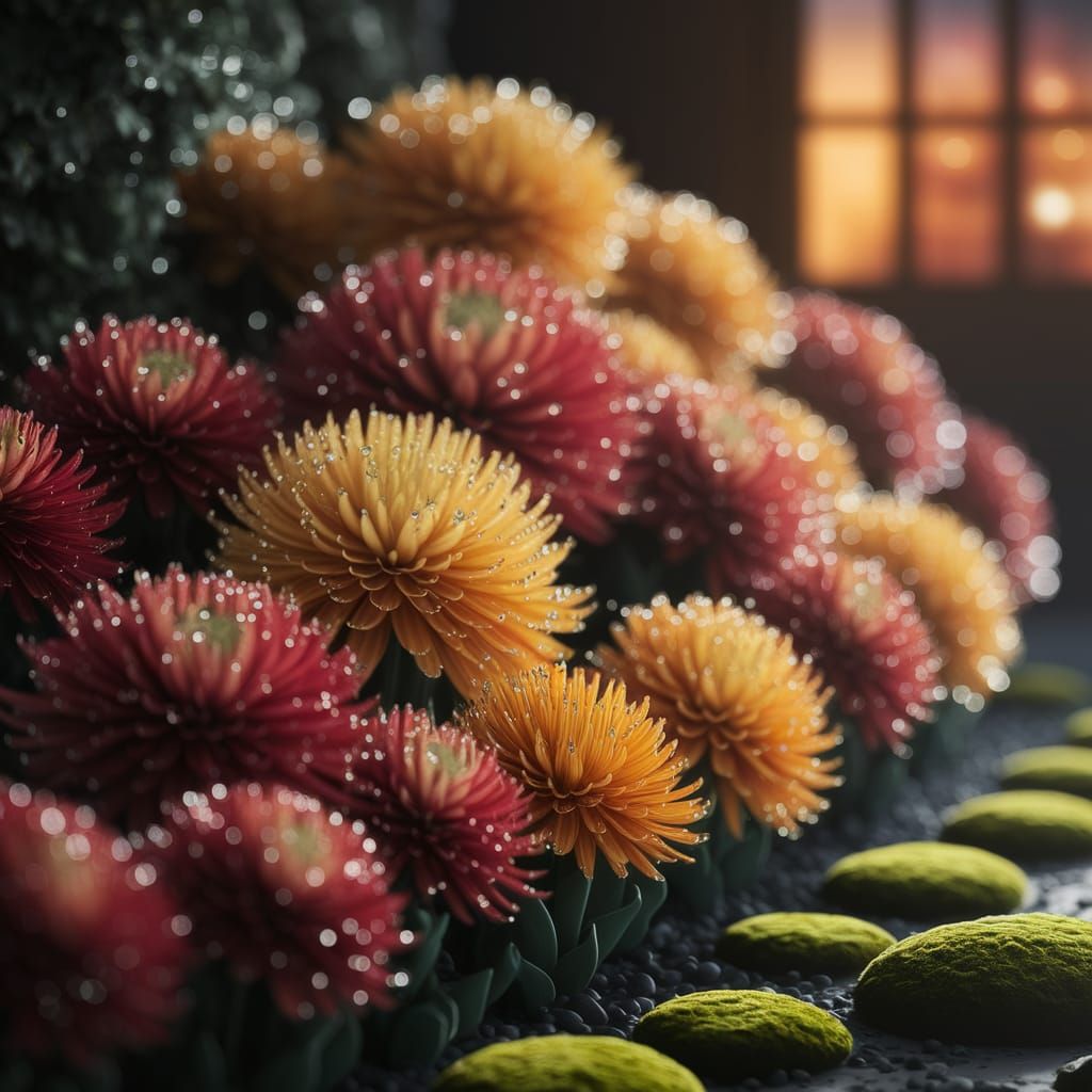 Radiant Flower Bed at Night in Soft Glow