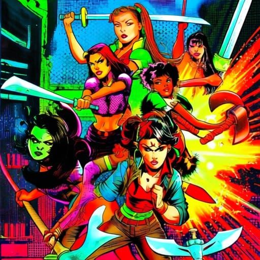 Comic Book Cover: Diverse Women With Melee Weapons