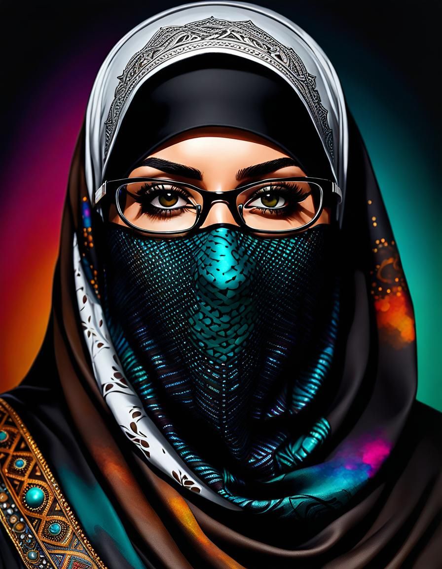 Psychedelic Alcohol Ink Portrait of Niqabi Woman