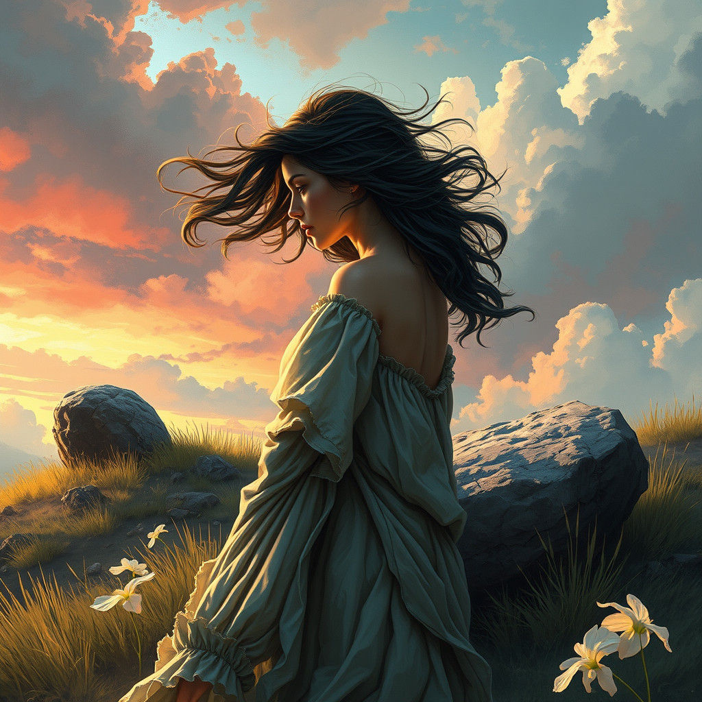 Hyperrealistic Figure on Hillside: A Study in Transformation