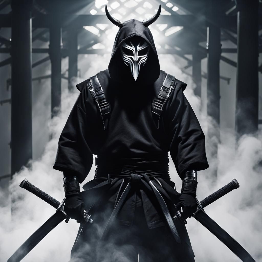 Masked Horned Man with Katanas and Aura