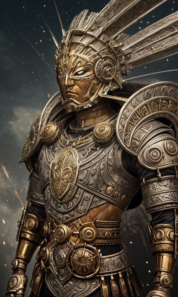 Cyborg Aztec Warrior in Cyberpunk Style
