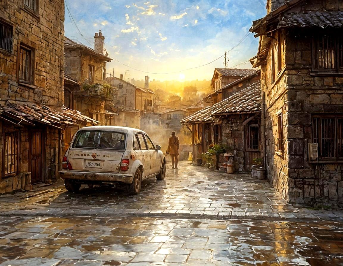 Watercolor Painting of Steaming Coffee on Rustic Stone Wall ...