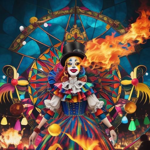 Surreal Circus Clowns Juggling in a Dreamscape