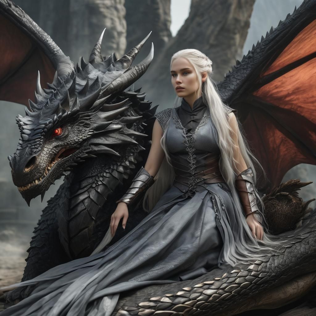 A young Targaryen woman preparing to take off on her dragon