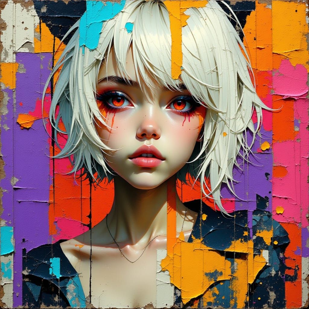 Graffiti Art Portrait of Woman with Platinum Hair