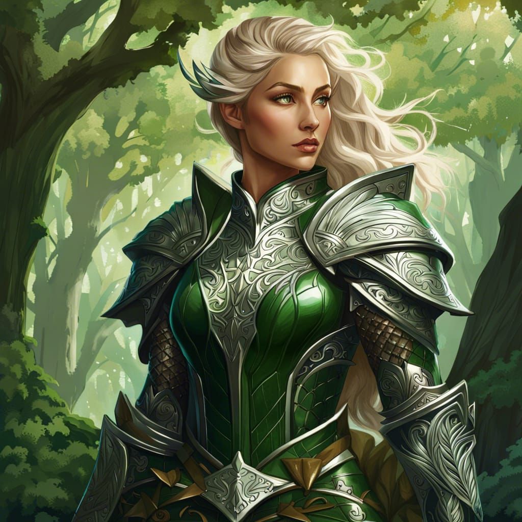 Elven Knight in Forest, Digital Art