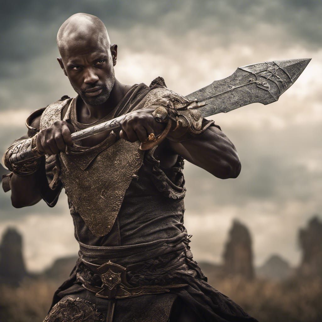 Bald Paladin of Nature with Halberd Portrait