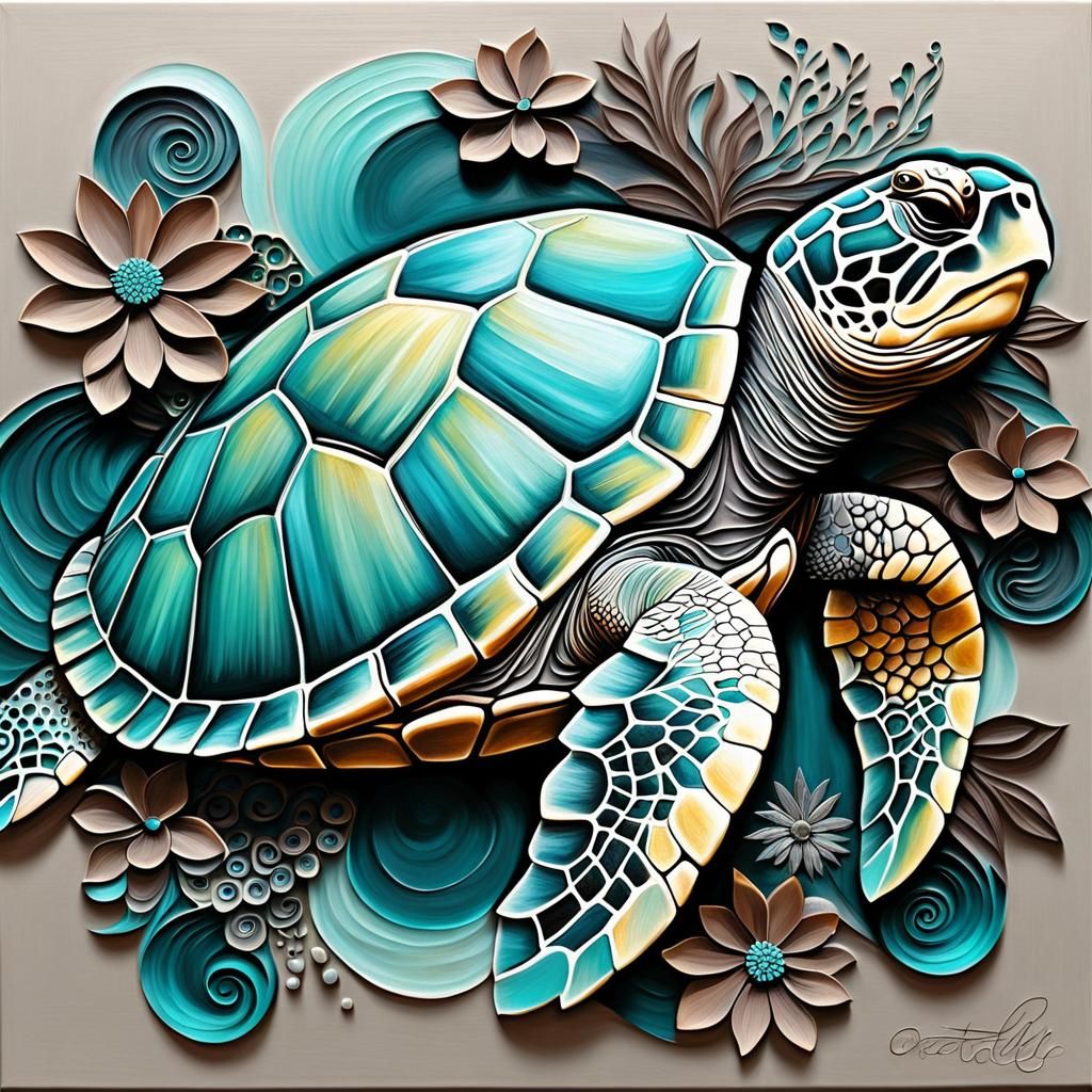 Embossed, dramatic Sea Turtle