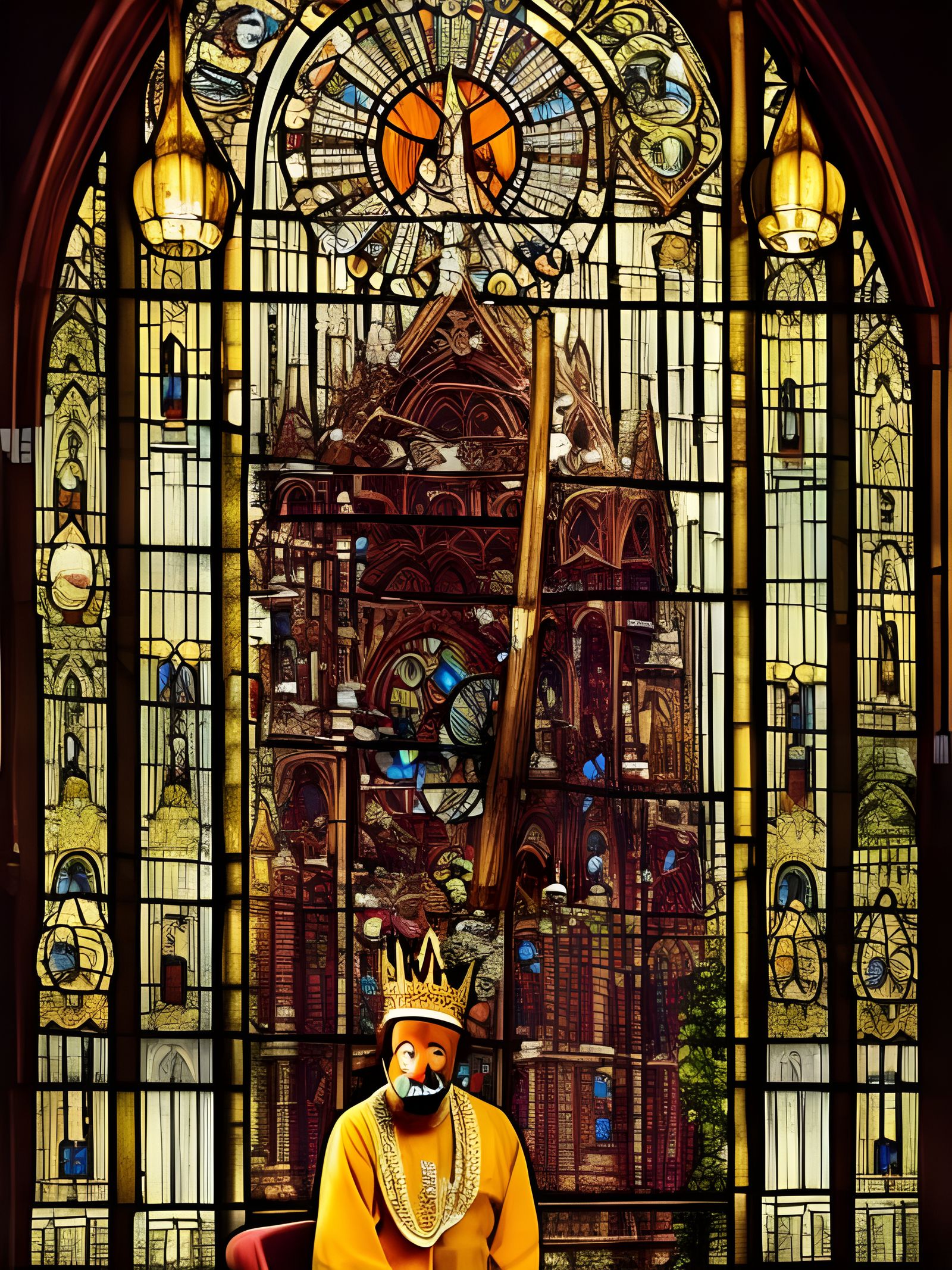 Ape King on Throne with Crown, Digital Painting