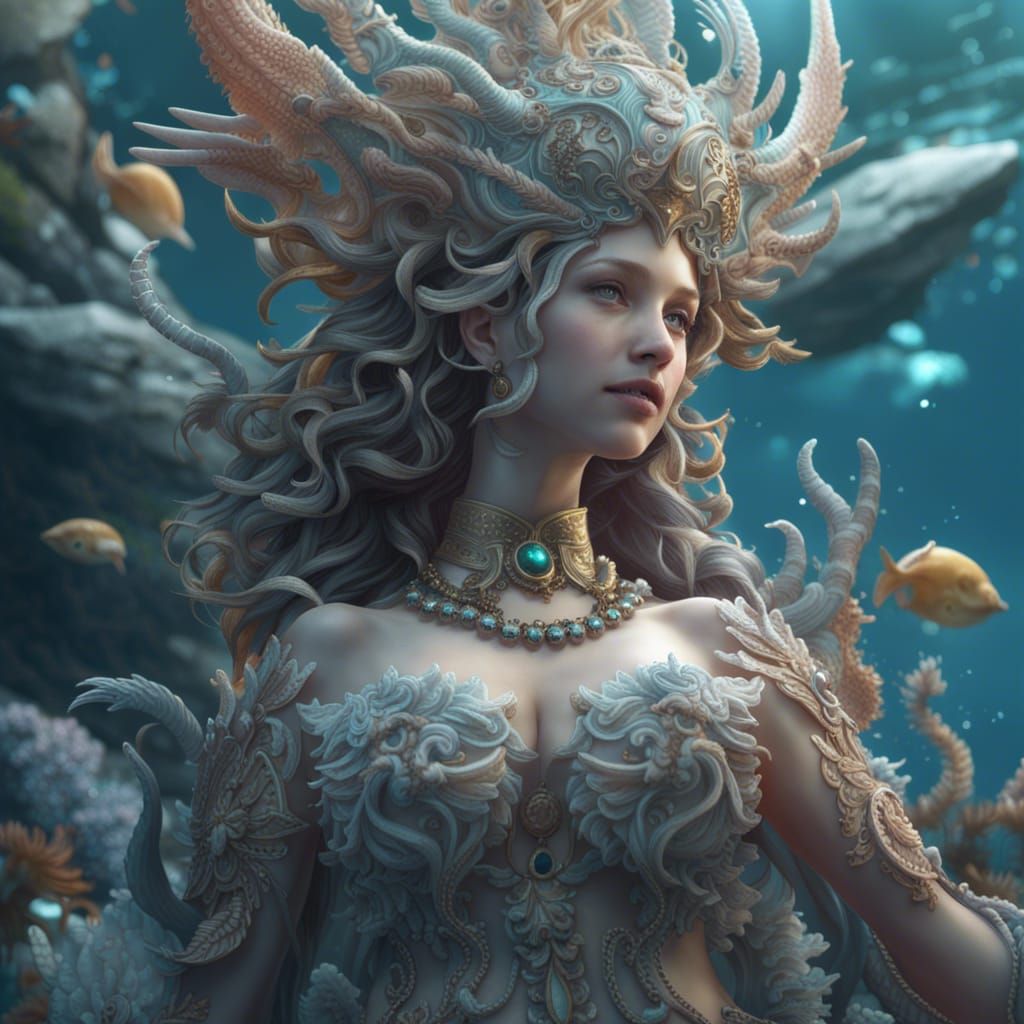 Beautiful Sea Goddess Digital Illustration