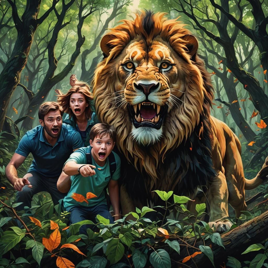 Terrifying Lion Attack Selfie in Hyper-Realistic Style