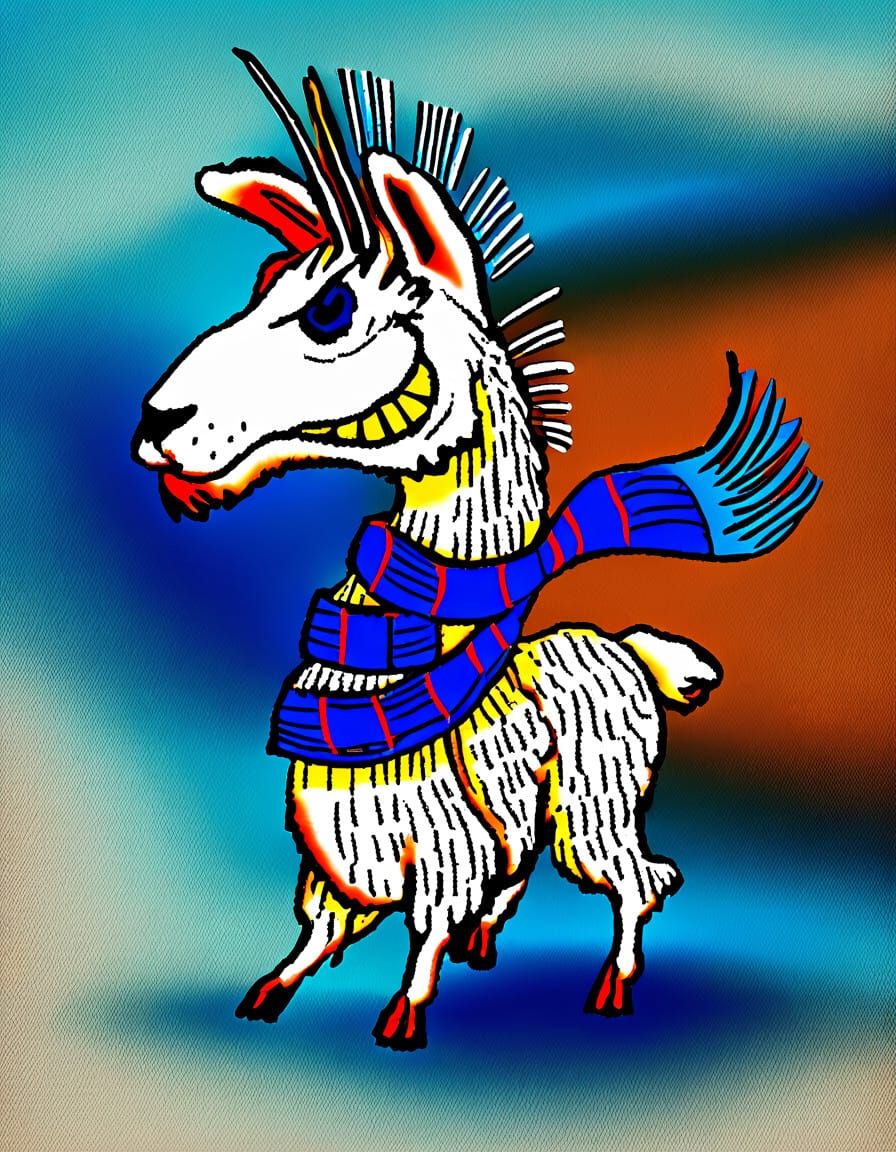 Surreal Anime Llama in Frozen Desert Landscape