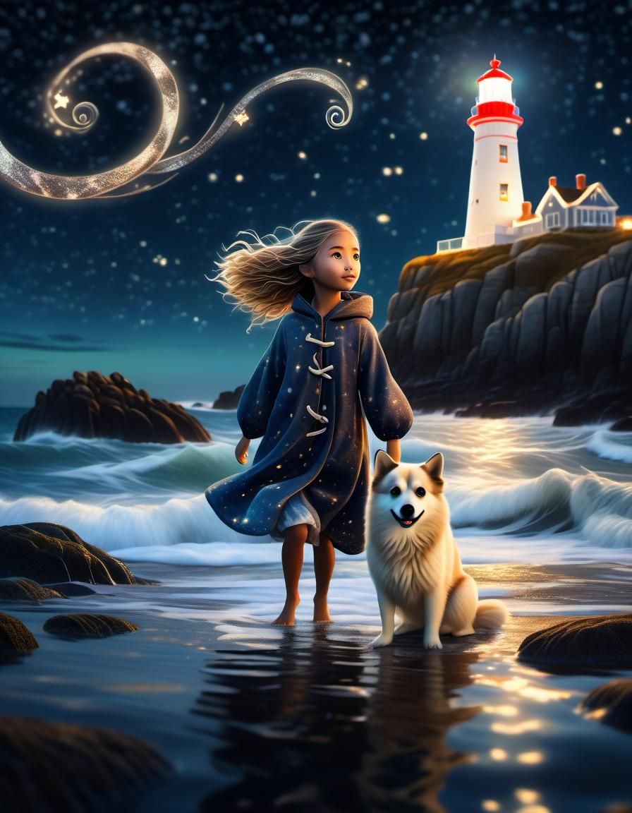 Girl and Selkie Fantasy Art by the Sea