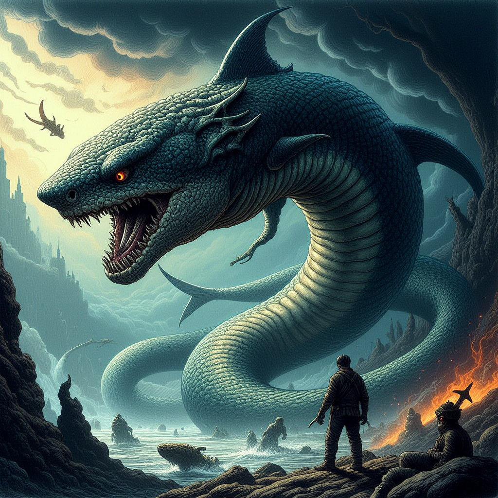Colossal Snake-Shark Hybrid in Detailed Matte Painting