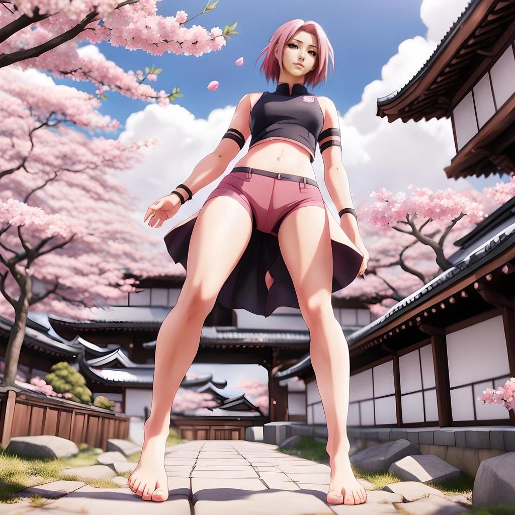 Giantess Sakura Haruno barefoot