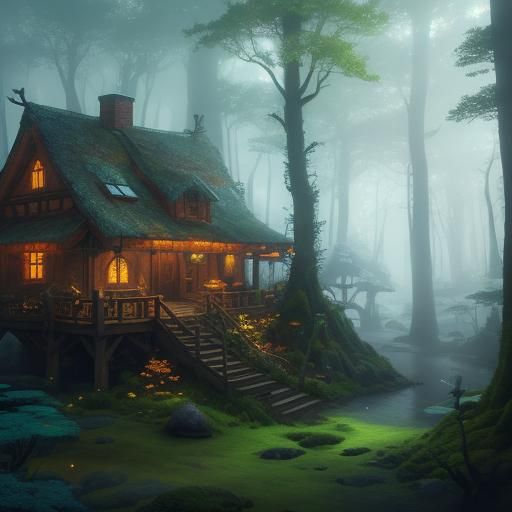 Enchanting Mushroom Village in Forest, Fantasy Concept Art