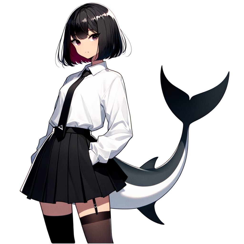 Anime Girl with Bob Haircut and Shark Tail