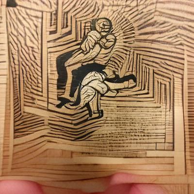 Psychic Figure Breaks Free: Woodcut Style