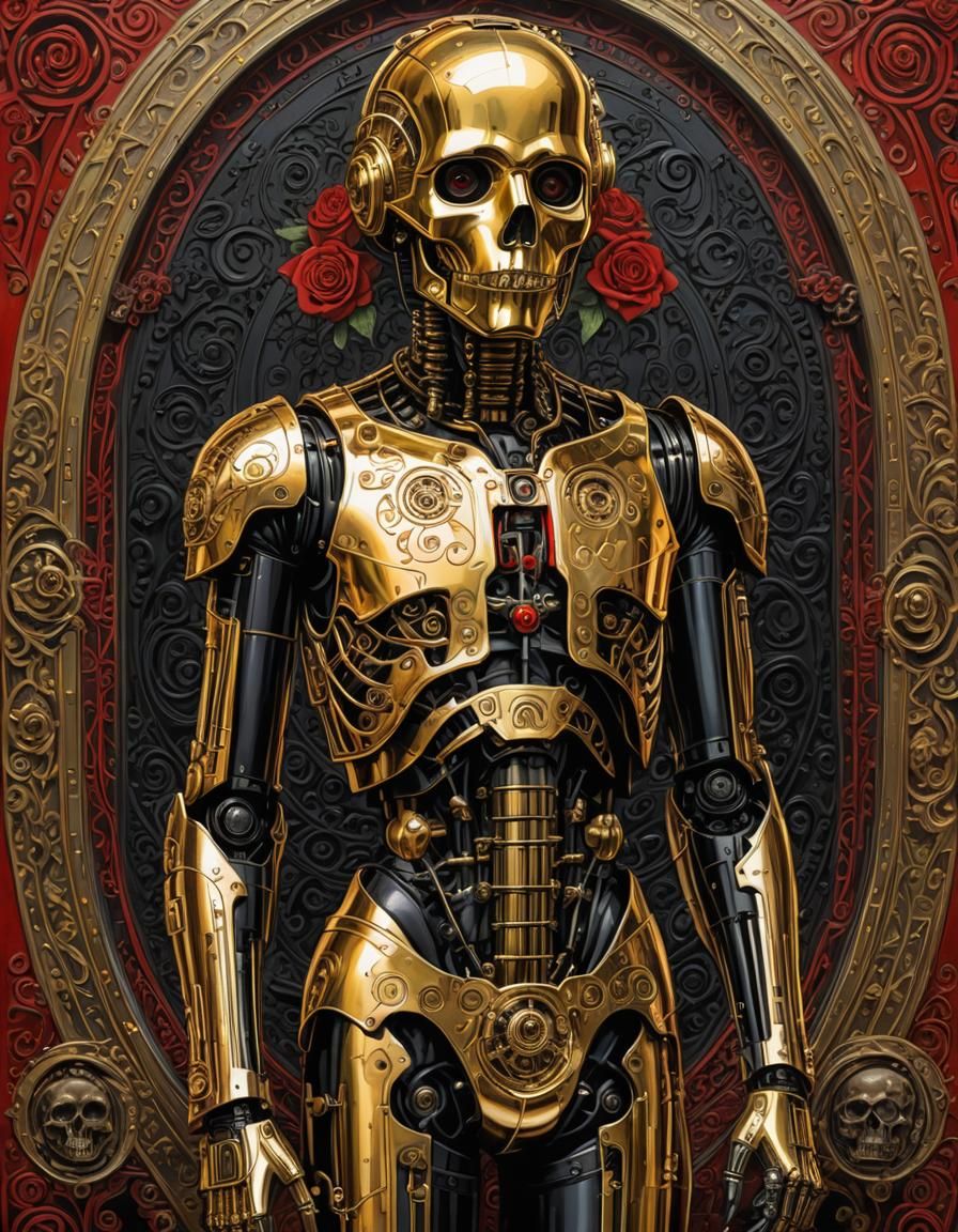 Emo Gothic C3P0 Portrait in Fantasy Art Style