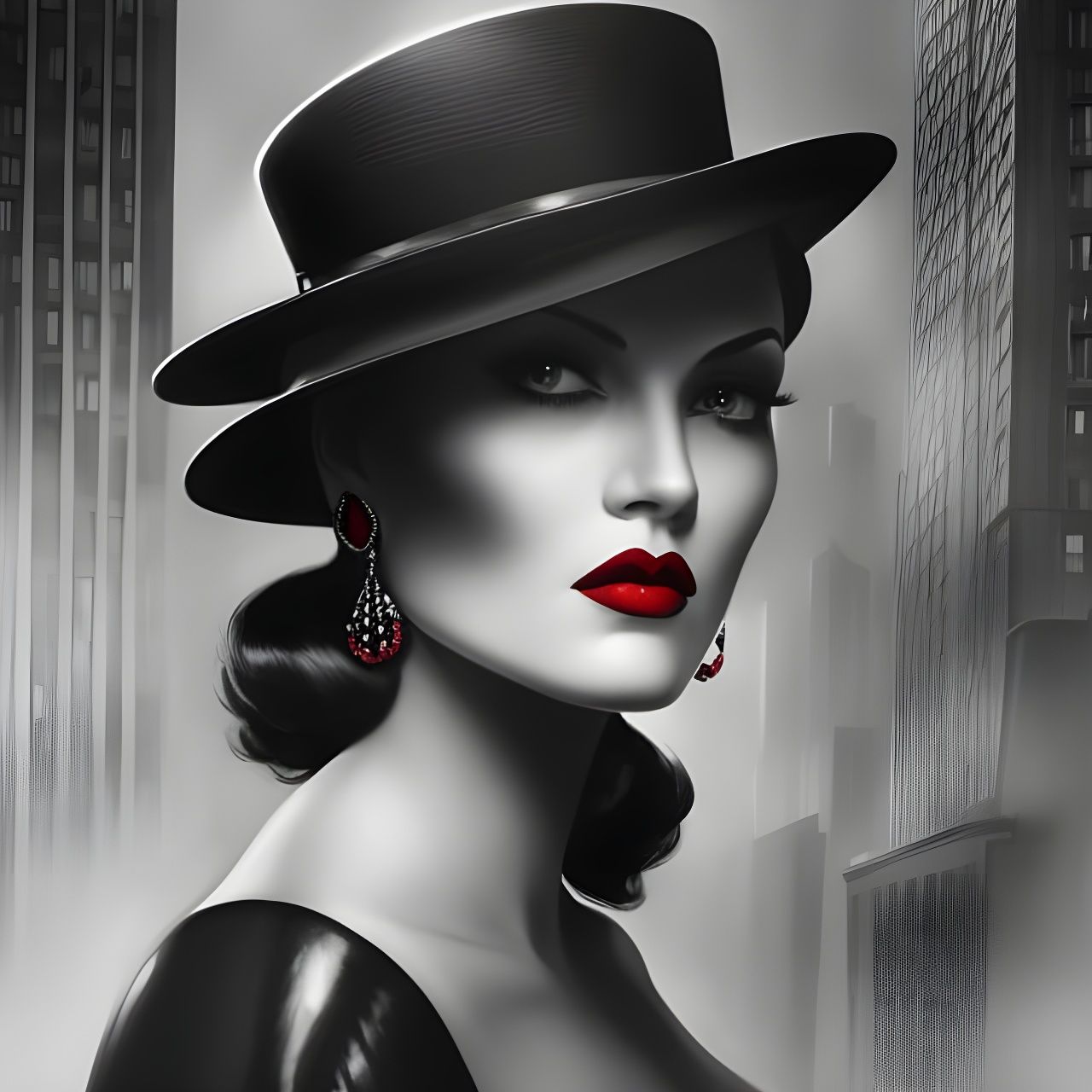 Film Noir Woman in Art Deco Setting