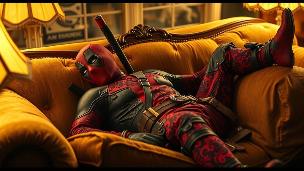 Deadpool in Elegant Lace Suit, Cinematic Lighting