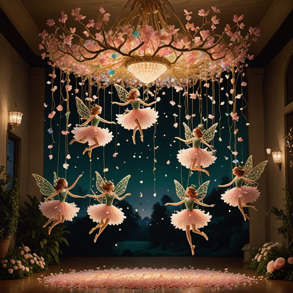 Enchanted Crystal Chandelier with Fairies