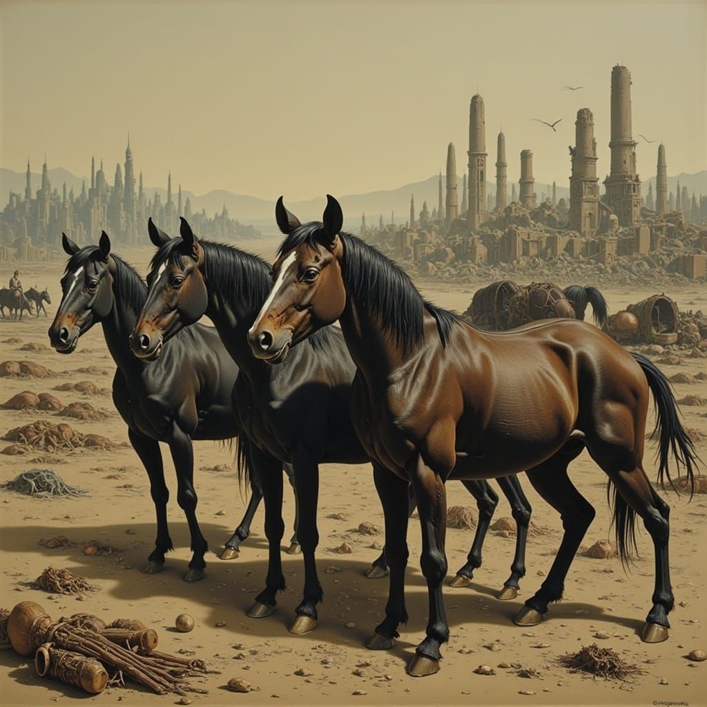 Majestic Horses in Post-Apocalyptic Landscape