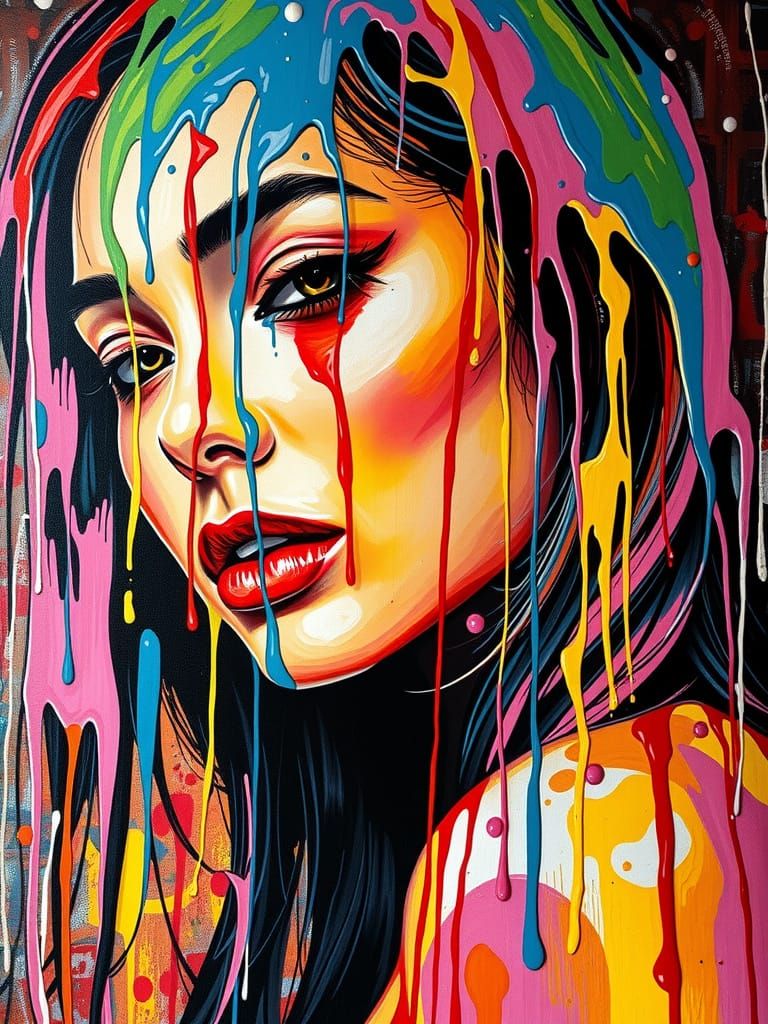 Vibrant Street Art Goddess in Dripping Polychromatic Splendo...