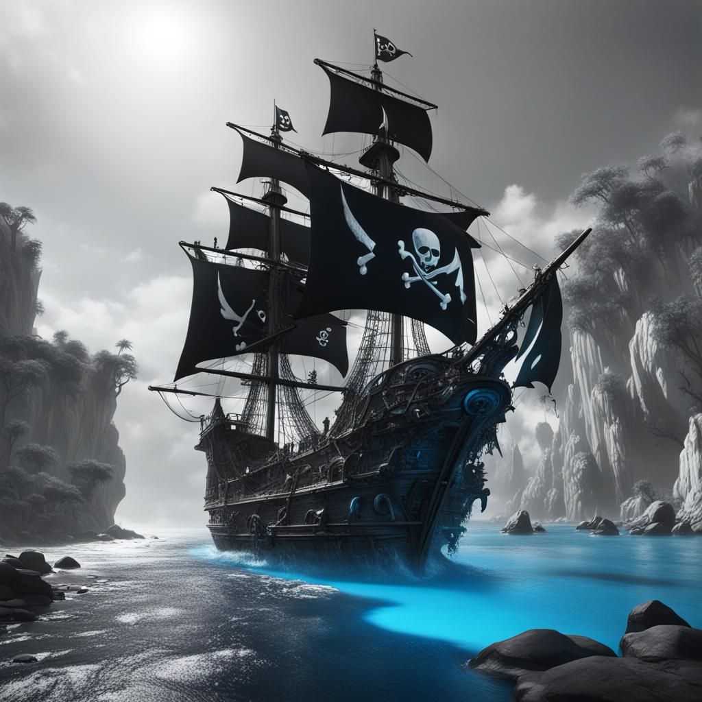 Pirate Ship with Blue Splash: Fantasy Concept Art