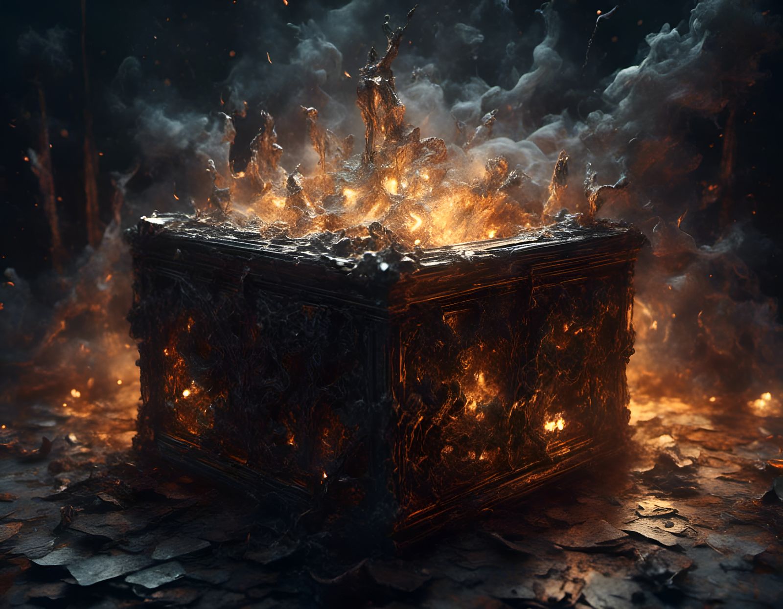 Intricately Detailed Pandora's Box with Neon Smoke